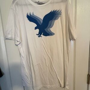 American Eagle Outfitters White Tee with Blue Eagle Graphic